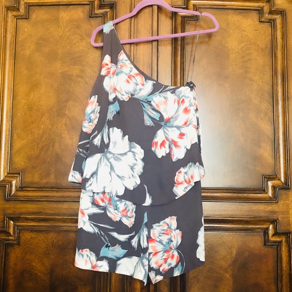 1.State Floral Print One Shoulder Popover Romper - Picture 4 of 8